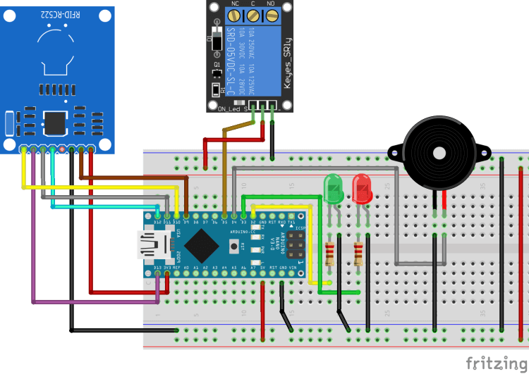 Aufbau "Alarmanlage mit RFID Modul am Arduino Nano"