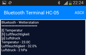 Ausgabe der Werte in einer Bluetooth Terminal App.