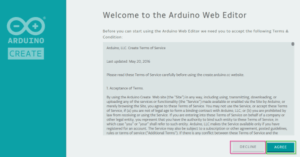 Arduino WEB Editor Lizenz akzeptieren.