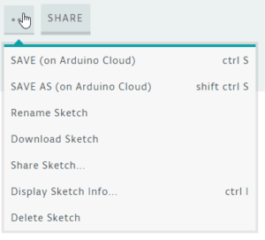 Arduino Web Editor - Menü mit aktionen für den Sketch