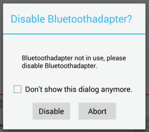 Dialog deaktivieren des Bluetooth Adapters.