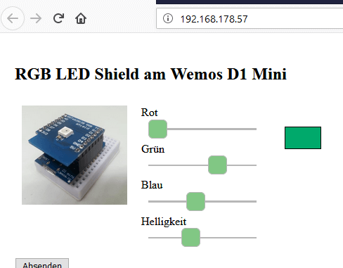Webseite zum steuern der RGB Led am Wemos D1 mini Webseite zum steuern der RGB Led am Wemos D1 mini