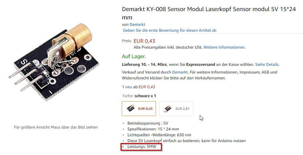 Laser Sensor Modul Empfänger Mit KY-008 Sender Set 5V Ersatz 