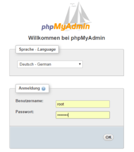 Anmelden an phpMyAdmin