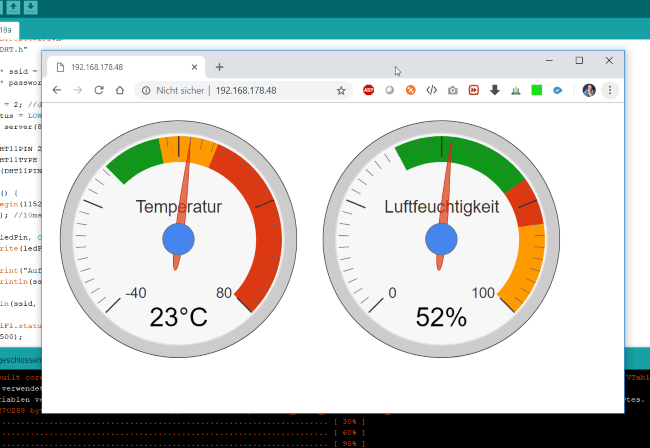einfache Webseite mit den Werten Temperatur & Luftfeuchtigkeit