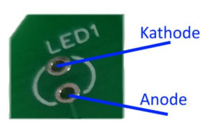 Lötaugen für die LEDs, Kathode - Anode