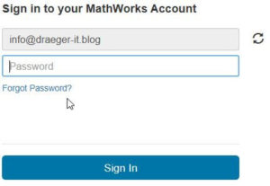 ThingSpeak -Anmelden Schritt #2 - Passwort eingeben und bei MathWorks.com anmelden