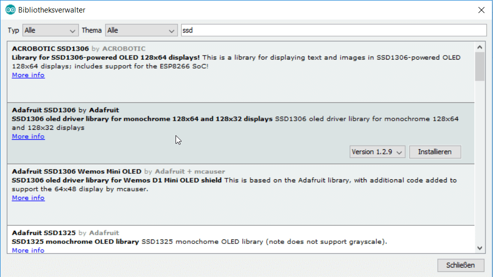 Bibliothek - Adafruit SSD1306 von Adafruit