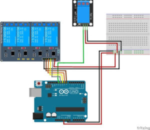Schaltung 4fach & 1fach Relais am Arduino UNO