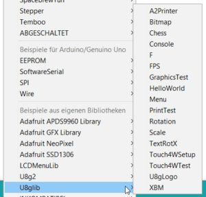Arduino IDE - Beispiele der Bibliothek U8glib