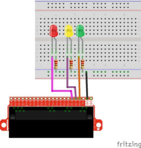 Schaltung - micro:bit mit 3 LEDs und Expansionboard