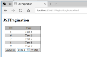Pagination in einer JSF DataTable