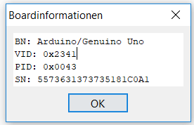 Arduino IDE - Boardinformationen vom originalen Arduino UNO R3