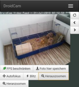 Ansicht Android App "DroidCam" im Webbrowser