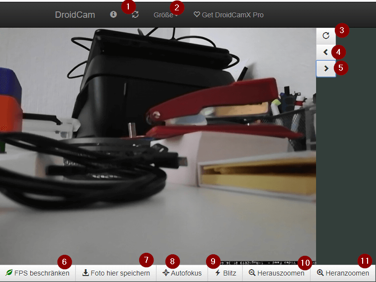 DroidCam - Ansicht im Webbrowser