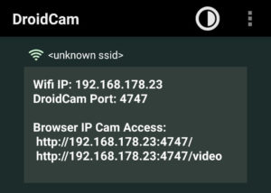Android App DroidCam - Startbildschirm