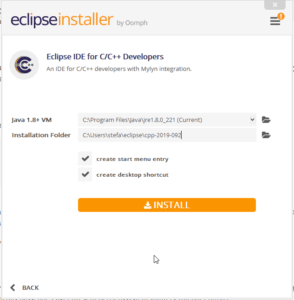 Eclipse Installer - setzten der Java JRE / JDK und des Zielverzeichnisses