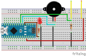 Aufbau der Schaltung "Der heisse Draht" mit einem Arduino Nano
