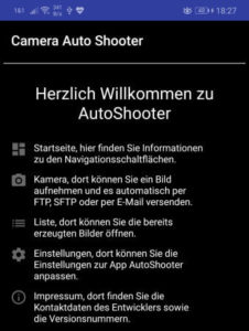 Startseite der Android App - Camera Auto Shooter