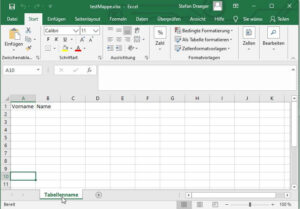Excel Mappe mit Tabellenüberschriften