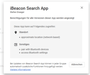 Berechtigungen der App "iBeacon Search App"
