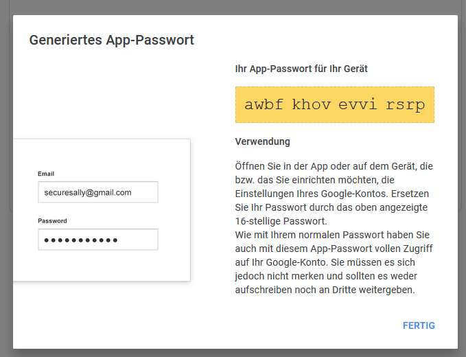 generiertes App-Passwort