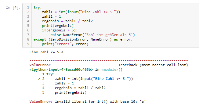 Python3 - Exceptionhandling, ValueError beim umwandeln von String nach Integer