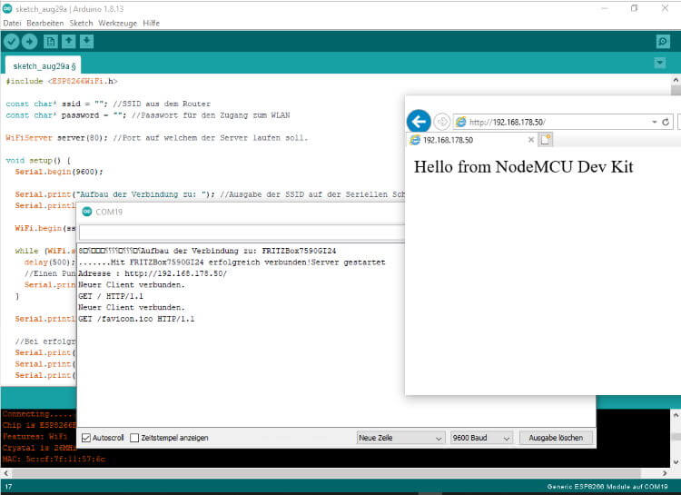 NodeMCU Dev Kit - Webseite mit einem "Hello from ..."