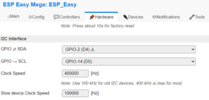 ESP Easy - Einstellungen für die I2C Pins