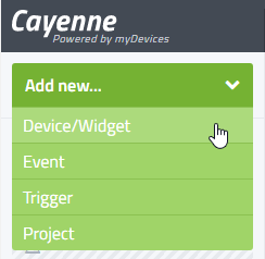 Cayenne Dashboard - Add new Device/Widget