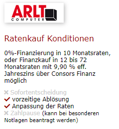 Konditionen des Shops "ARLT Computer"
