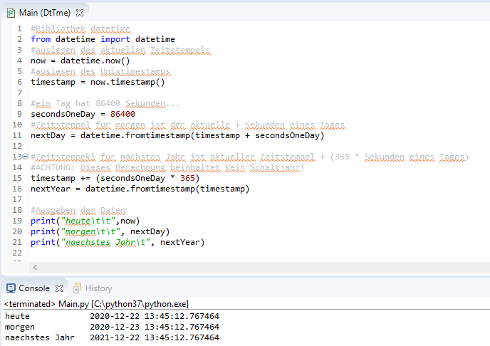 Python3 - Modul "datetime" rechnen mit dem Unixtimestamp