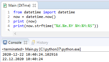 Python3 - Modul "datetime" formatieren des Zeitstempels mit strftime
