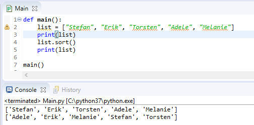 Python3 - Liste sortieren mit der Funktion "sort"