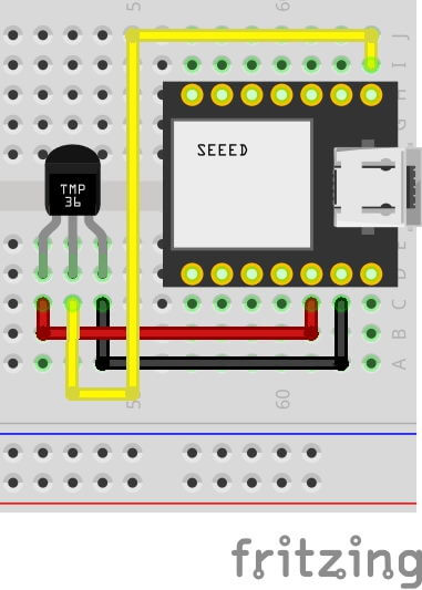 Aufbau der Schaltung - Sensor TMP36 am SAMD21