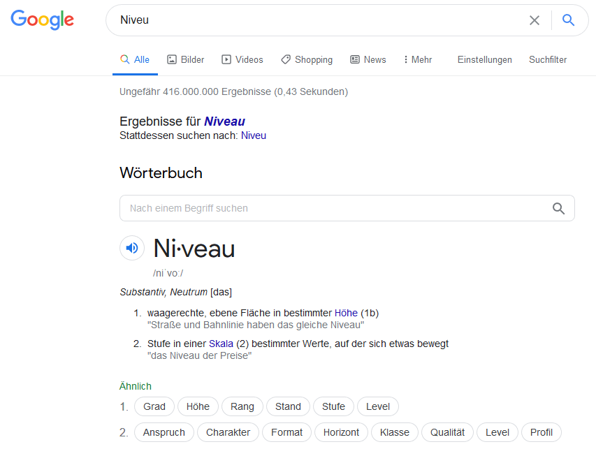 Google Suche zum prüfen auf die korrekte Rechtschreibung eines Wortes