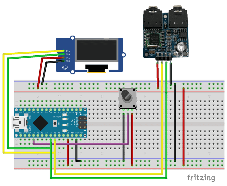 Schaltung - Arduino Nano V3 mit FM Modul TEA5767, OLED Display und Drehpotentiometer