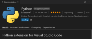 Python Erweiterung für Visual Studio Code