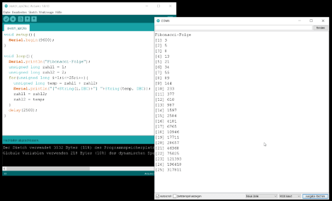 Programm für die Fibonacci-Folge in der Arduino IDE