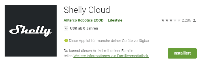 Android App von Shelly.Cloud im Google PlayStore