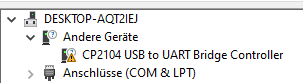 Treiber für den UART Bridge Controller  nicht installiert