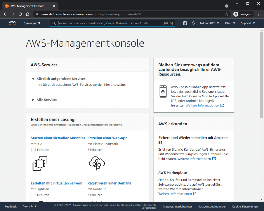 AWS Konto einrichten - AWS-Managementkonsole