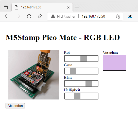 Webseite zum steuern der RGB LED auf dem M5Stamp Pico Mate