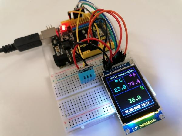 DHT11 Sensor & 1.8" TFT Display am Arduino UNO