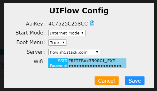 Dialog "UIFlow Config" im M5Burner