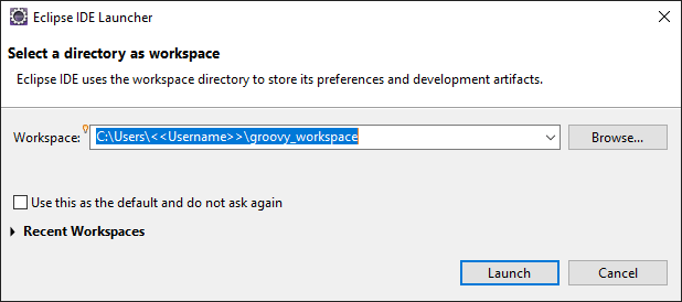 Auswahl eines Workspaces  beim starten der Eclipse IDE