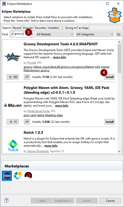 suchen nach den "Groovy Development Tools" im Eclipse Marketplace
