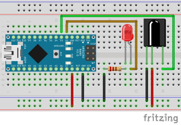 easy IR Receiver with IR LED and LED at Arduino Nano