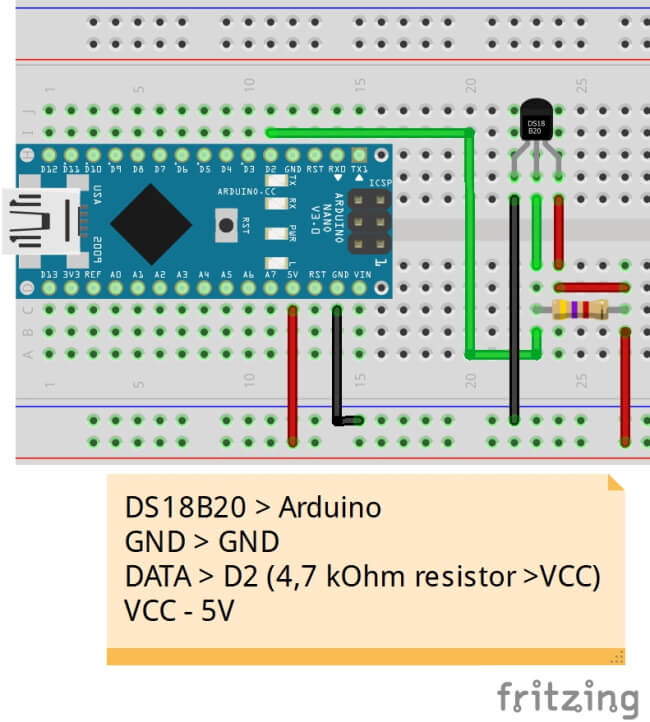 circuit sensor Ds18B20 at Arduino Nano