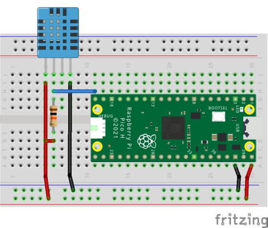 Schaltung - Raspberry Pi Pico mit DHT11 Sensor